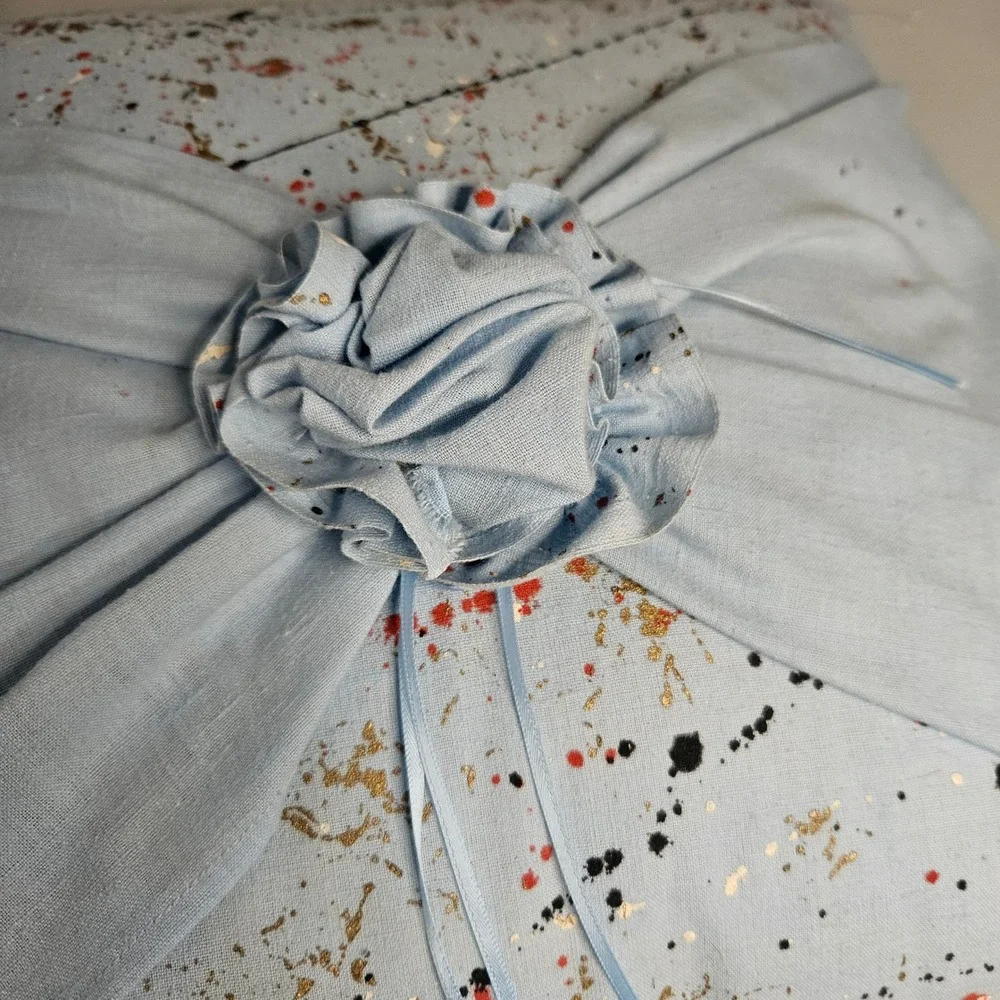 Handmade‎ Abstract Paint Splatter Throw Pillow Light Blue Rosette Accent 14x14